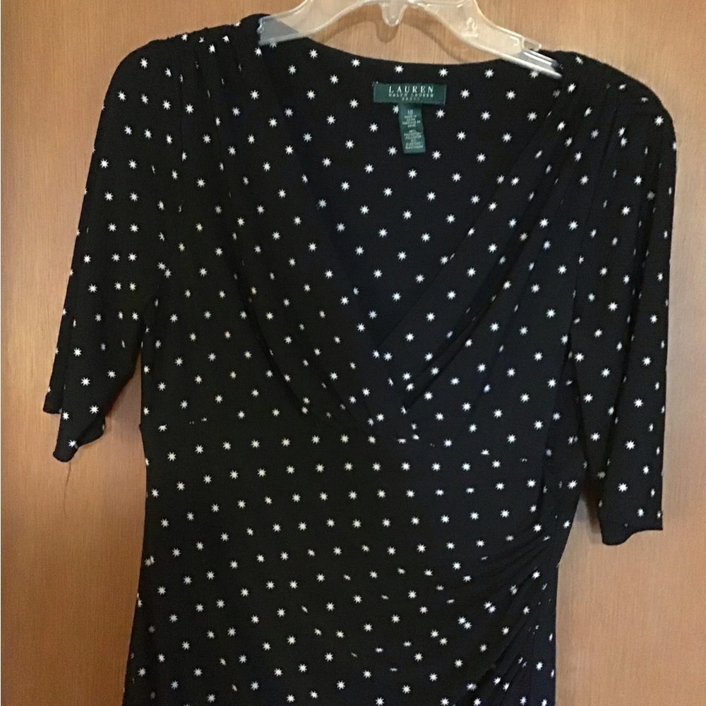 Lauren Ralph Lauren Black Star-Print Wrap-Style Dress - 10